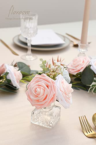Floroom Artificial Flowers 50pcs Real Looking Blush Shades Foam Fake Roses with Stems for DIY Wedding Bouquets Bridal Shower Pink Centerpieces Floral Arrangements Party Tables Home Decorations - color: Blush Shades, size: 50Pcs