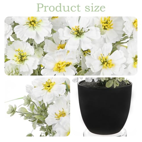 DILATATA White Poppy Artificial Flowers in Pot 12 Inch Fake Flowers Silk Poppies Arrangement Faux Plant Flower Decor for Spring Home Decor Table Centerpiece Garden Porch Window - White - color: White-poppy