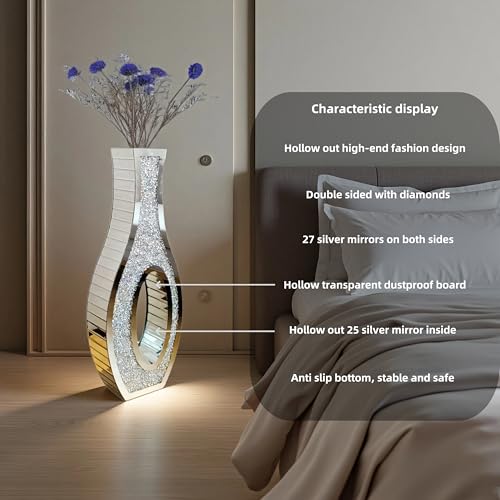 30" Tall Double Sided Crushed Diamond Floor Vases, Large Hollow Out Dustproof Vase for Living Room, Floor Vases Decorative Tall for Home,Office,Hotel(11.8" L x 5.37" W x 30" H) - size: 11.8" L x 5.36" W x 30" H