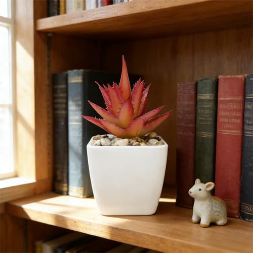 Artificial Succulent Plants in Pot - 1Pcs Small Aloe Vera Red Realistic Fake Potted Succulents for Home Decor, Desk, Office, Bathroom, Windowsill - Indoor Houseplant for Bedroom, Kitchen, Shelf - color: Small Aloe Vera Red