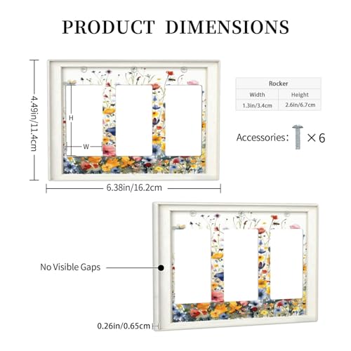 Decorative Art Light Switch Covers Watercolor Wildflower Bouquet 3 Gang Triple Rocker Outlet Switch plate GFCI Faceplate GFCI for Home Decor - color: Watercolor Wildflower Bouquet, size: 3-Gang Rocker /6.38 x 4.49 IN
