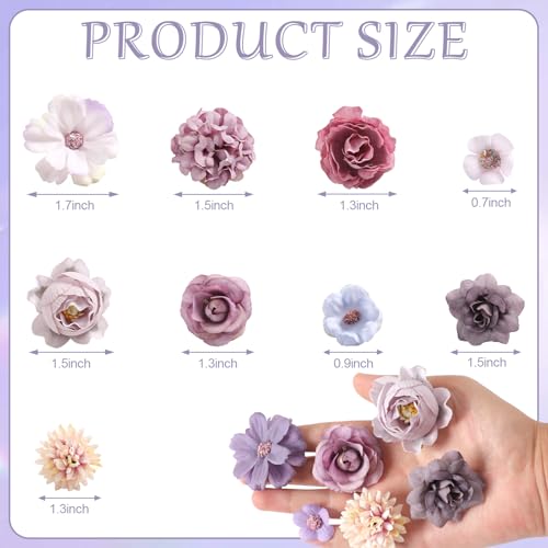 rongflower Faux Flower Heads Mini Purple Artificial Flower Heads Fake Peony Daisy Rose Flowers Multicolor Small Silk Daisy Flower Heads for Craft Garland Wedding Party DIY Home Decoration,2-4 cm - color: Purple