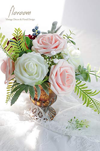 Floroom Artificial Flowers 50pcs Real Looking Blush Foam Fake Roses with Stems for DIY Wedding Bouquets Pink Bridal Shower Centerpieces Floral Arrangements Party Tables Home Decorations - color: Blush, size: 50Pcs