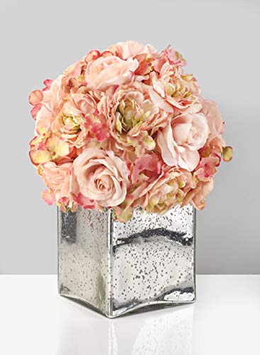 Serene Spaces Living Silver Mercury Glass Cube Vase – Handmade Vintage Inspired Vase with Antique Feel in 5” Cube Shape, Ideal for Weddings, Holiday Decor, Events, Home (Pack of 1) - color: 5" Small Cube