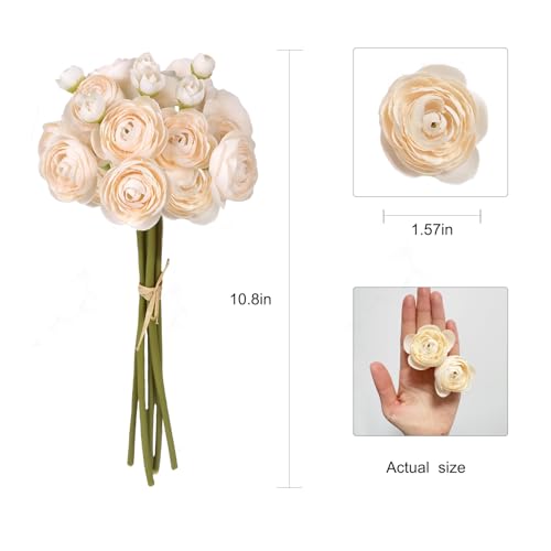 18 Pcs Champagne Ranunculus Artificial Flowers Silk Ranunculus Flowers Bulk Real Touch Mini for Wedding DIY Bouquets Home Decor Arrangements - color: Cream