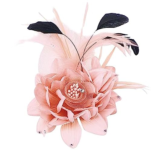 Elegant Flower Brooch for Women Wedding Party Dance Banquet Pins Feather Flower Fascinator Lady Floral Hairpins Dress Suit Lapel Pin Ceremony Accessories Corsage Brooches Vintage Jewelry Gifts - color: Pink