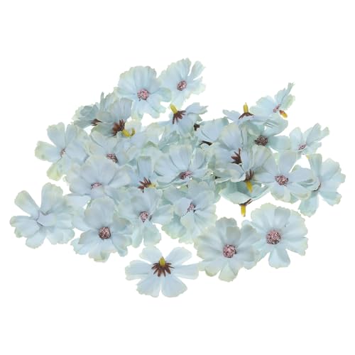 PATIKIL Fake Flower Heads for Crafts, 30 Pcs Faux Flower Bulk Mini Artificial Silk Flowers Embellishments Cherry Blossom for Wreath Wedding Party Decoration, Light Blue - color: Light Blue