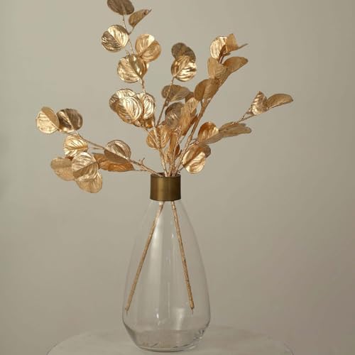 Efavormart 2 Pack 27 inch Metallic Gold Artificial Round Eucalyptus Leaf Branches, Faux Decorative Bouquets for Modern Interior Staging and Event Accents - color: Type11
