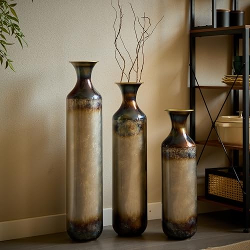 Metal Decorative Vase Tall Floor Centerpiece Antique Vases for Living Room, Set of 3 Vases for Home Decoration 28", 24", 20" Height, Steel Gray - color: Floor Vases Steel