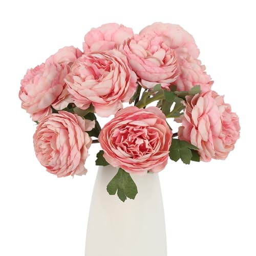 IPOPU 10pcs Deep Pink Peonies Artificial Flowers Silk Peonies with Stems Real Look Fake Peony for Home Table Decorations Wedding Faux Flowers Arrangements (Deep Pink) - color: Deep Pink