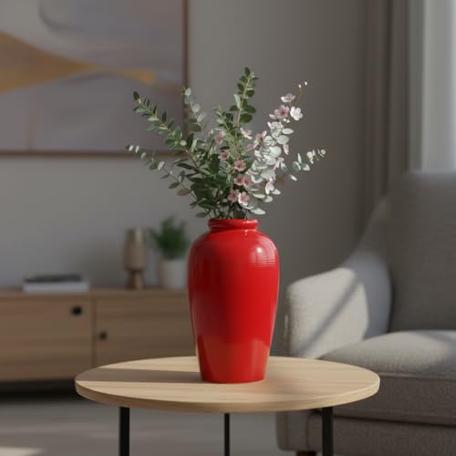 Red Ceramic Vase for Home Decor - 11 Inch Tall Modern Decorative Vase for Centerpieces, Boho Flower Vase for Pampas Grass, Christmas, Living Room, Kitchen, Fireplace, Entryway, Shelf Decor - color: Red