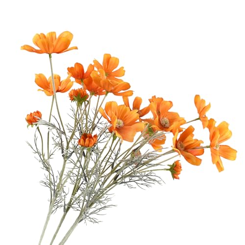4PCS Artificial Wild Flower Fake Cosmos with Long stem Faux Silk Flowers for Wedding Bridal Bouquet Wreath Table Centerpiece Outdoor Decor (Orange)
