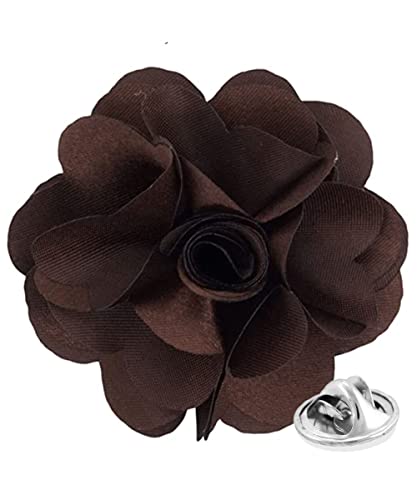Premium Men's Formal Solid Color Flower Lapel Pin - Boutonniere for Men, Brooch Pin - color: Brown