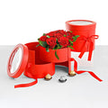UNIKPACKAGING Premium Quality Round Flower Box, 2 TIER, Size 7.8 dia. x 7 inch, for Luxury Style Flower Arrangements (Red) - color: Red