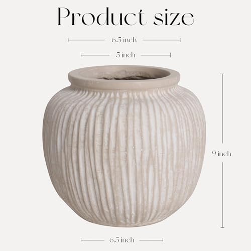 Oakrain Large Rustic Decorative Vase, 9" Distressed Round Floor Vase for Home Decor, Farmhouse Centerpieces Planters for Living Room Indoor Outdoor Use, Vintage White - color: Vintage White, size: 9" Dia