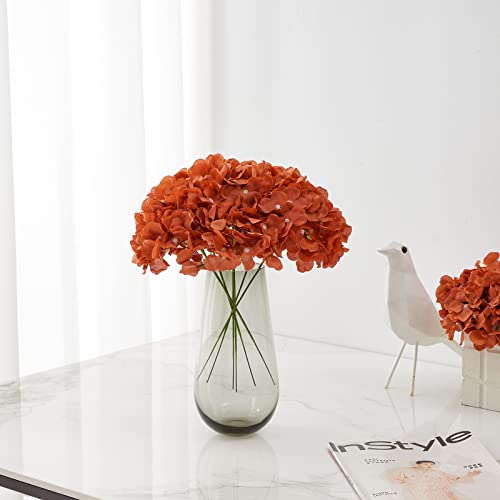 Rust Orange Artificial Hydrangea Flower Heads Hydrangea Silk Flowers with Stems for Wedding Centerpieces Bouquets DIY Floral Decor Home Decoration,Pack of 10pcs - color: 10pcs Burnt Orange, size: Large