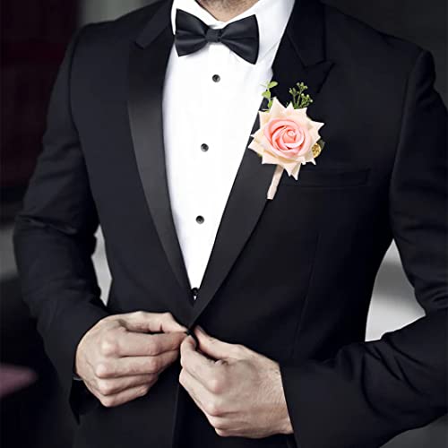 Wedding Boutonniere Groom Flower Buttonholes Groomsmans Prom Party Suit Decoration Anniversary Accessories for Man - color: Champagne