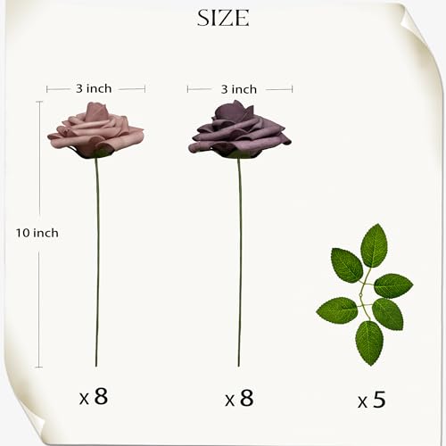 Artificial Roses Flowers 16Pcs Real Touch Roses with Stem Foam Fake Roses for DIY Wedding Bouquets Centerpieces Arrangement Party Baby Shower Home Decorations (Pink & Purple) - color: Pink&purple
