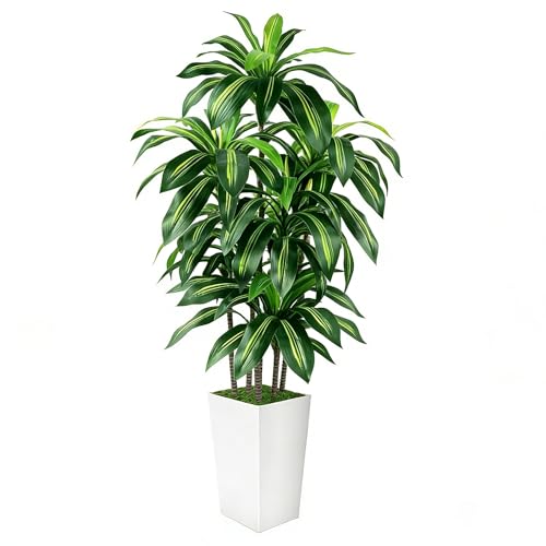 5FT Fake Plant Artificial Dracaena Tree Indoor - Faux Plants Indoor Tall with White Planter - Fake Tree Floor Plant Artificial Plants Decor for Living Room Office - color: White, size: 5ft