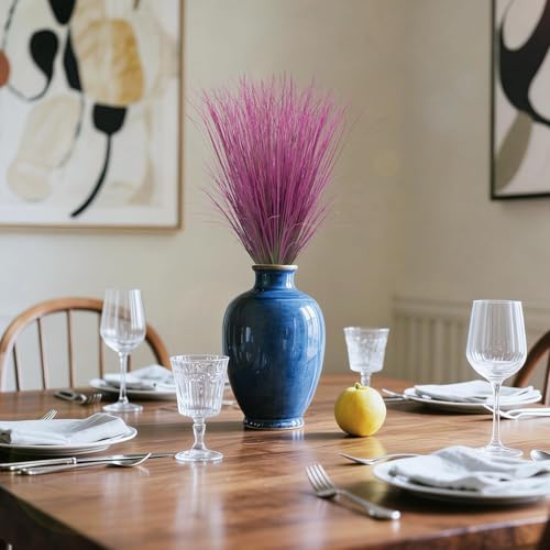 12 Bundles Artificial Grass Plants Outdoor Tall Faux Shrubs Greenery Stems Fake Onion Grasses Wheat UV Resistant for Outside Garden Indoor Office Home Decor（Pink） - color: Pink, size: 12Pcs