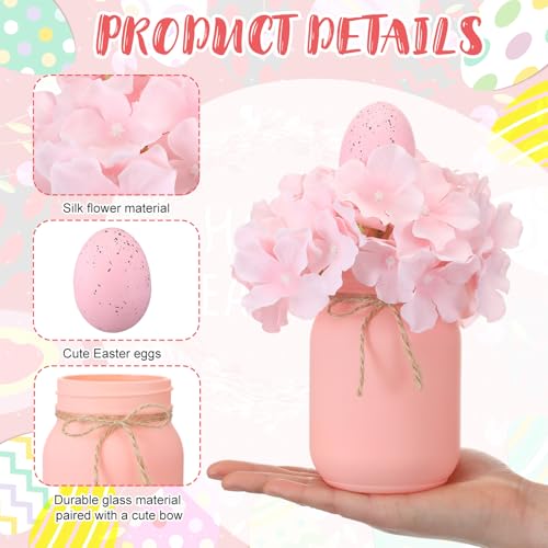 Norme 16 Pcs Easter Table Centerpieces Decorations Include 4 Artificial Flowers 4 Vases 8 Easter Eggs with 20 Bamboo Skewers, Egg Hydrangea Flowers with Vase, Spring Flower Arrangement for Home Decor