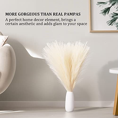 Faux Pampas Grass, 18"/45cm Artificial Pampas Grass Fluffy 6 Stem pompous Grass Flower Arrangement for Boho Home Wedding Decoration (White) - color: White