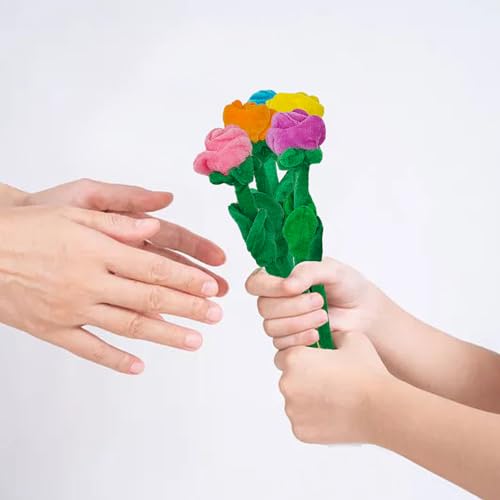 8 Pack Artificial Plush Flower Bendable Curtain Buckle Tiebacks Cute Rose Plush Colorful Rose Flower with Bendable Stems Bouquet Gift for Kids Baby Girl Toddlers - color: Colorful Rose