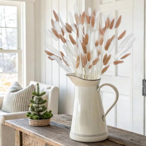 CISDUEO 120pcs Dried Bunny Tails Flowers Lagurus Ovatus Tail Dried Flowers Pampas Grass White and Light Brown Natural Dried Floral Arrangement for Boho Decor Home Wedding DIY Farmhouse Table 17" - color: White, Light Brown