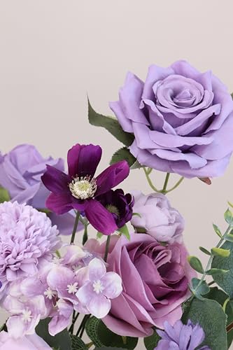 Artificial Flower Purple Combo Box Set Fake Rose Dahlia for DIY Wedding Center Bouquet Bride Baby Shower Party Tables Decoration Floral Arrangements. - color: Lavender & Dark Purple