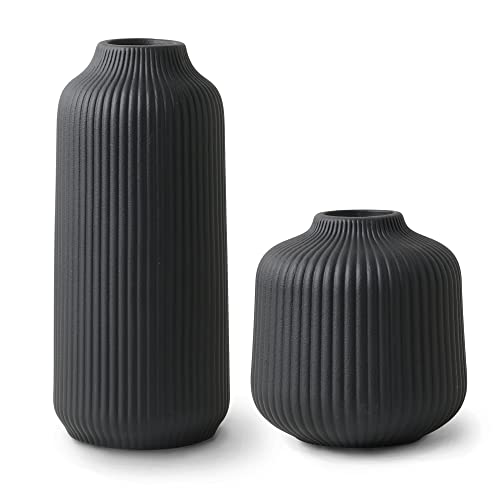 flature Ceramic Vases in Nordic Style, Modern Vase Deco for Pampas Grass, Boho Deco for Windowsill, Vases Set in Black Matt, Flower Vase as Home Decoration for Fresh Flowers, Dried Flowers, Set of 2 - color: Black, size: Set of 2