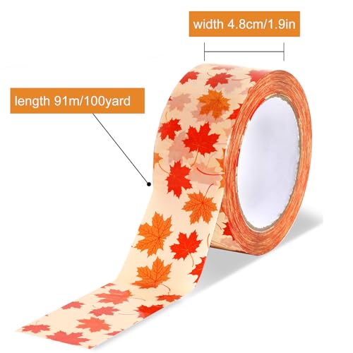 Whaline Fall Maple Leaves Decorative Packing Tape 100 Yard Gift Boxes Wrapping Tape for Autumn Thanksgiving DIY Art Craft Small Business Sealing Boxes Mail Boxes Supplies - style: Maple Leaves