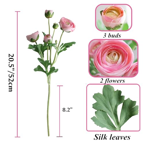 5PCS Artificial Ranunculus Flowers with Silk Flower Real Touch Stem Spray for Home Garden Office Decoration Wedding DIY Arrangements (Light Pink) - color: Light Pink