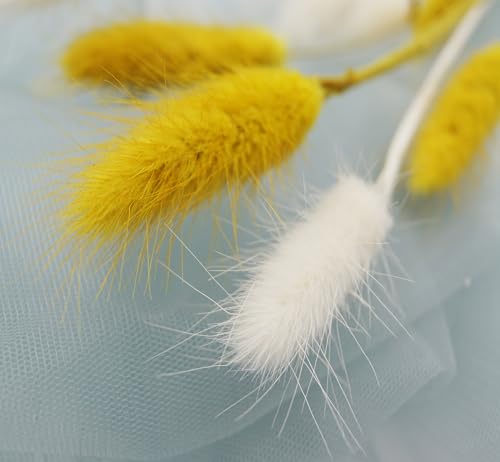 Dried Bunny Tails Flowers 120pcs Tail Dried Flowers Pampas Grass Natural Dried Floral Arrangement 17" for Christmas Halloween Boho Decor Home Wedding DIY Craft Decoration(White and Yellow) - color: Yellow