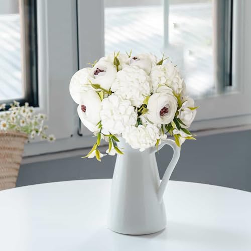 Zerzsy 10 Branch Artificial White Peony Flower Bouquet with Green Leaves Stem, Silk Flowers Bouquet Fake Peonies Flower Arrangements Vase Decorating for Centerpiece Table Wedding Party Home - color: White-10, size: 1 Bouquet