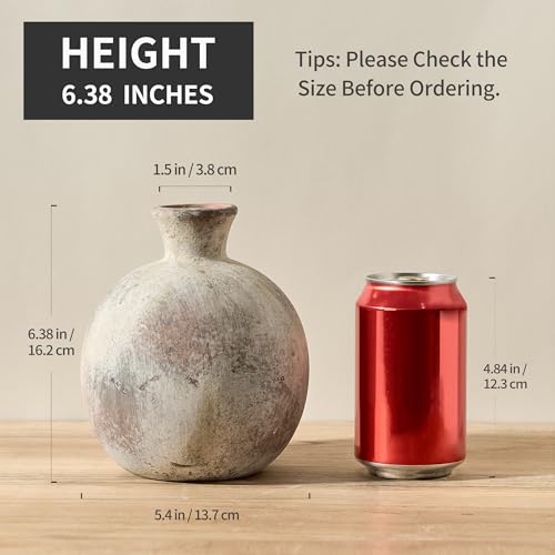 6.38" Ceramic Vase for Home Decor, Decorative Terracotta Farmhouse Rustic Vases for Living Room Kitchen Bedroom Bathroom Entryway Mantel Table, Pottery Vases for Grass Pampas Dried Fresh Flowers - color: Natural Brown- 6.38"