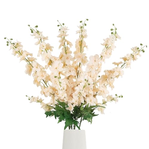 6Pcs Delphinium Artificial Flowers 37.4’’ Champagne Fake Silk Flowers Long Stem Faux Snapdragon Flowers for Vase Table Home Wedding Party Garden Decoration(Champagne) - color: Champagne