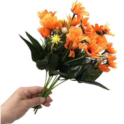 Artificial Daisies Flowers, PASYOU Silk Daisy Fake Plants 4 Bundles Faux Flower Plant Plastic Greenery Bushes for Home Farmhouse Decoration Wedding Bouquet Window Box Planter Filler DIY Decor - Orange - color: Daisy 4 Pack - Orange