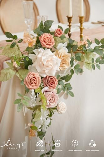 Ling's moment 2PCS Blush Pink Artificial Floral Swags Centerpieces Wedding Arch Flowers Garland Greenery Arrangements for Sweetheart/Head Table Easel Wall Entryway Board Backdrop Decor - color: Blush & Pink