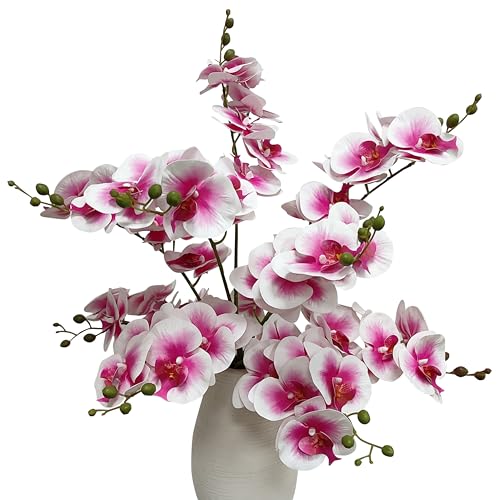 10 Pack Pink Orchid Artificial Flowers Real Touch, 27'' Artificial Fake Faux Silk Orchid Stem Bouquets for Wedding Party Home Garden Decor,Orquideas Artificiales para Decora (10, pink + white edge) - color: Pink+white Edge