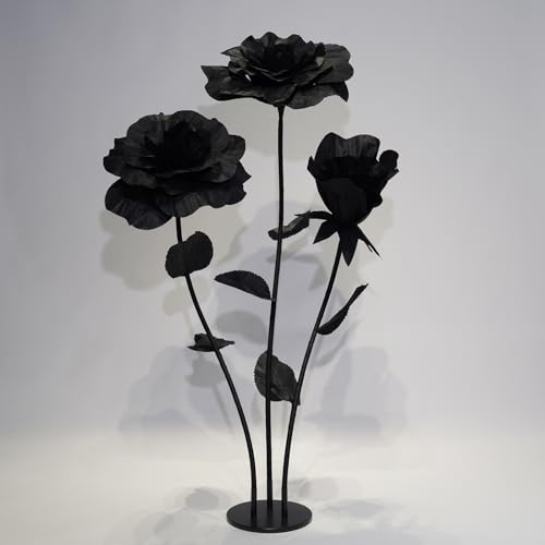 Oversized Black Roses Giant Artificial Flowers for Decoration with Stand,Large Paper Rose Sculpture for Wedding,Party,Retail Window Display,Photo Prop,Commercial & Event Decor - color: Black