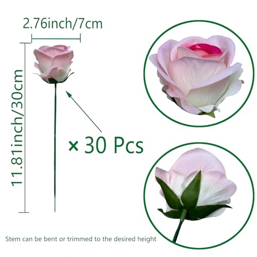 FagusHome 30 Pcs Silk Rose Artificial Flowers Roses Bulk Bouquet Fake Flowers Rose Heads with Stems for Home Wedding Decor (Pink) - color: Pink