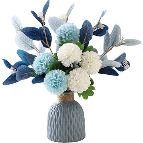 Artificial Flowers with Ceramic Vase Faux Hydrangea Flower Arrangements Table Centerpieces for Home Garden Party Wedding Decoration - color: Blue