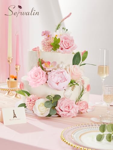 Serwalin Artificial Flowers Pink Peonies Flowers Fake Wedding Flowers Cake Flower Box Set for DIY Wedding Bouquets Bridal Shower Centerpieces Floral Arrangements Party Decor - color: Athens Light Pink, size: 1 Box