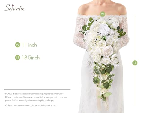 Serwalin 11 Inch Wedding Bouquets for Bride Bridesmaid, White Rose Bridal Bouquets for Bride, Wedding Flowers Bouquet Tossing Bouquet, Ceremony and Anniversary - color: White