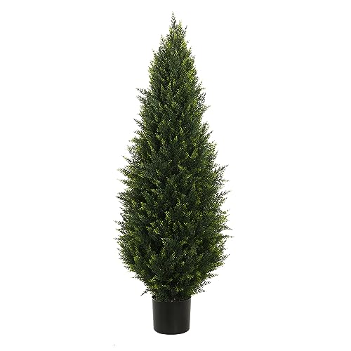 5.2FT (63") Artificial Cedar Outdoor Artificial Shrub UV Resistant Foliage Potted Home Office Various Interior Porch Plants Artificial Outdoor Trimmed Topiary Trees