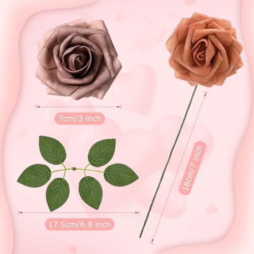 50 Pcs Artificial Foam Rose Flower Faux Bouquet Wedding Fake Rose Gift for Mother's Day Women DIY Bridal Shower Party Table Birthday Home Spring Decor (Shades of Earth Tones) - color: Shades of Earth Tones