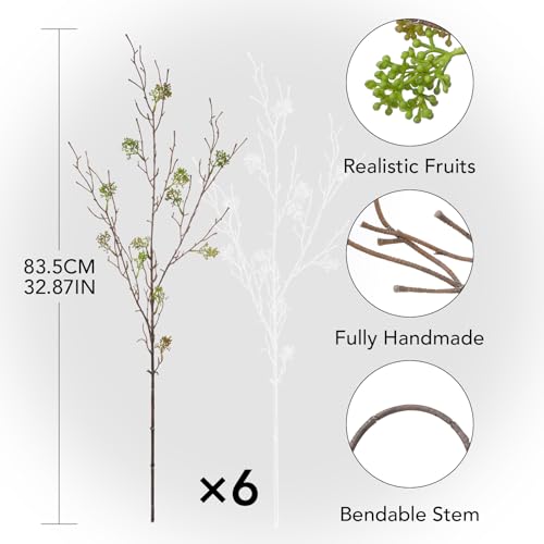 dallisten Tall 6PCS Artificial Willow Branches for Vase, 32'' Bendable Faux Eucalyptus Stems with Green Fruits for Home Decor, Fake Branches for DIY Crafts Wedding Farmhouse Garden Office Room Decor - color: Eucalyptus Green