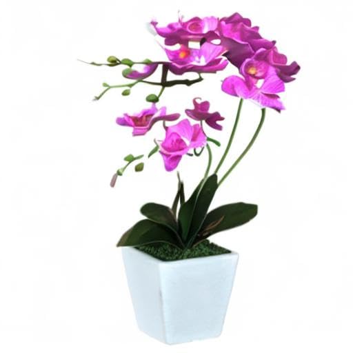 15" Tall Artificial Silk Phalaenopsis Orchid Flower Plant Pot Arrangements (Dark Blue-Purple) - color: Dark Blue-purple