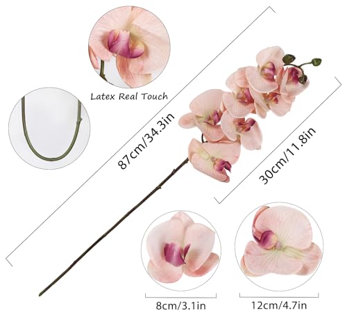 IPOPU 2pcs Champagne Pink Orchid Artificial Flowers, 34.3" Real Touch Fake Orchid Latex Phalaenopsis Branches for Home Party Wedding Bridal Shower Decoration - color: Champagne