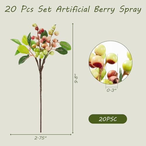SHACOS Artificial Pink Berry Stems 20 PCS Fake Berries Branches Spray with Green Leaves 9.8 inch Small Berry Picks for Christmas Decorations Crafts Filler Holiday Home Decor, Pink (Pack of 2) - color: Pink, size: 20 PCS (Pack of 2)